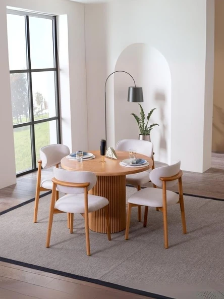 Luxor İskandinav Natural Ahşap Masa Sandalye Takımı 100x100 ürün görseli 1