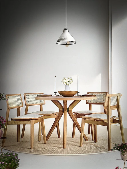 Rodos Natural Ahşap Masa Sandalye Takımı 100x100 ürün görseli 1