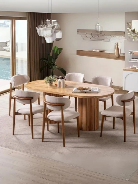 Narven Bohem Natural Ahşap Masa Sandalye Takımı 90x180 ürün görseli 1