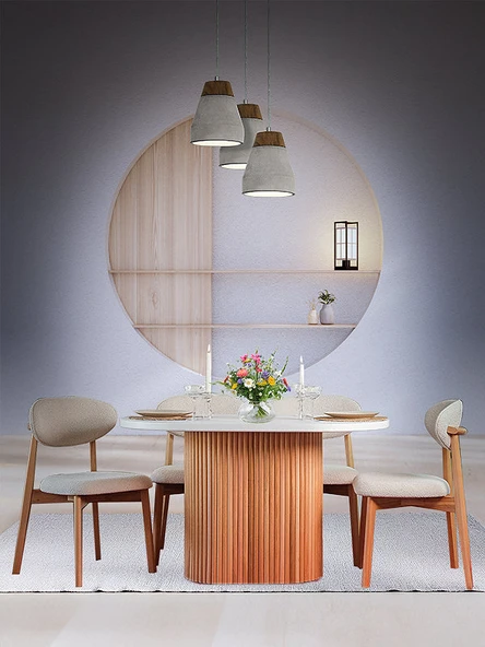 Marsilya İskandinav Natural Ahşap Masa Sandalye Takımı 90x130 ürün görseli 1