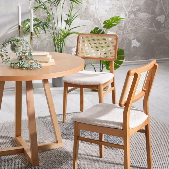 Visby Sedef Natural Ahşap Bohem Sandalye - Resim 3