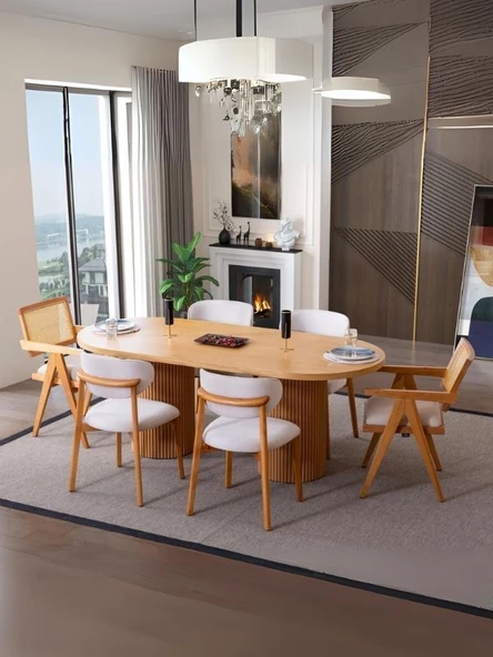 Stella İskandinav Natural Ahşap Masa Sandalye Takımı 90x200 ürün görseli 1