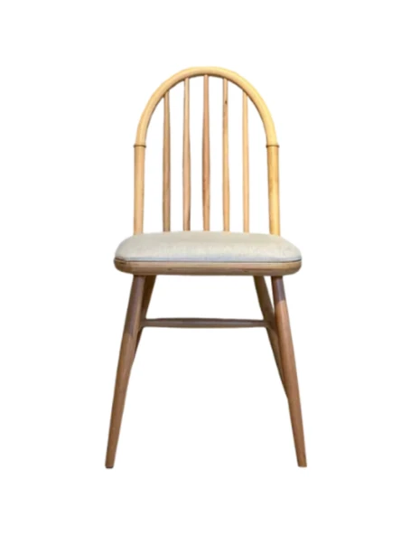 Rustica Döşemeli Classic Natural Ahşap Yemek Sandalyesi ürün görseli 1