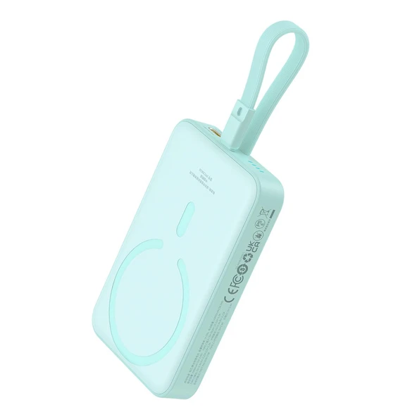 Baseus Magnetic Mini Wireless Fast Charge Power Bank iP Edition 10000mAh 20W Peppermint Blue（With Simple Series Charging Cable Type-C to Type-C (20V/3A) 30cm White) ürün görseli 1