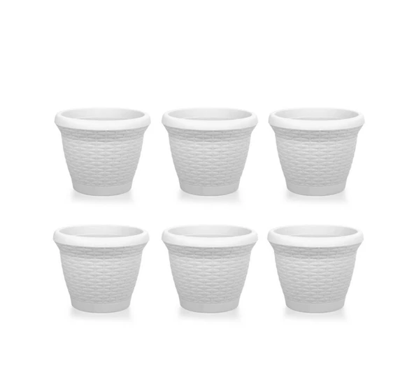Omnipazar SO-HS03 Plastik Hasır Desenli Saksı 10 lt Kirli Beyaz 6 Adet ürün görseli 1