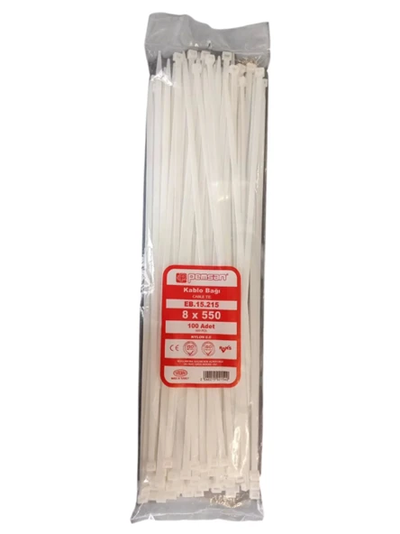PEMSAN Klips Kablo Bağı 8x550 BEYAZ (100lü Paket) Kablo Cırdı ürün görseli 1