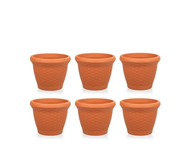 Omnipazar SO-HS02 Plastik Hasır Desenli Saksı 6 lt Kiremit 6 Adet ürün görseli 1
