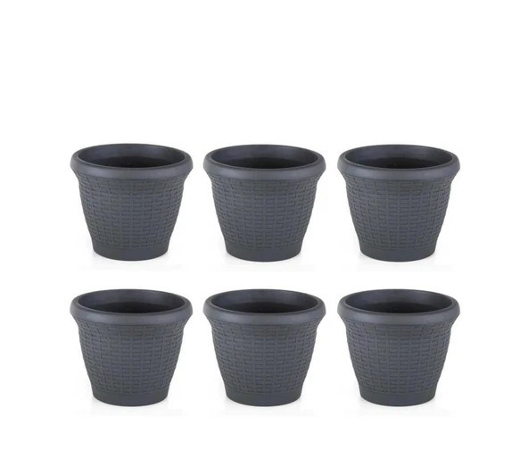 Omnipazar SO-HS03 Plastik Hasır Desenli Saksı 10 lt Antrasit 6 Adet ürün görseli 1
