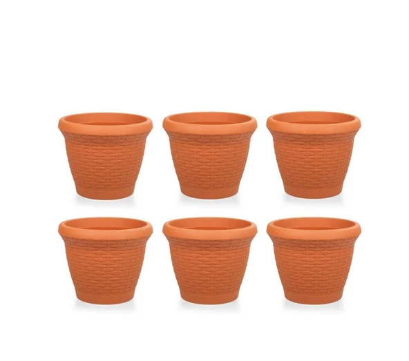 Omnipazar SO-HS03 Plastik Hasır Desenli Saksı 10 lt Kiremit 6 Adet ürün görseli 1