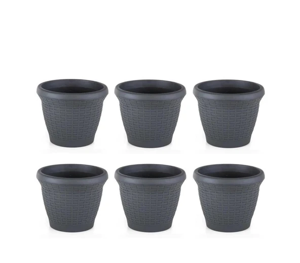 Omnipazar SO-HS04 Plastik Hasır Desenli Saksı 15 lt Antrasit 6 Adet ürün görseli 1