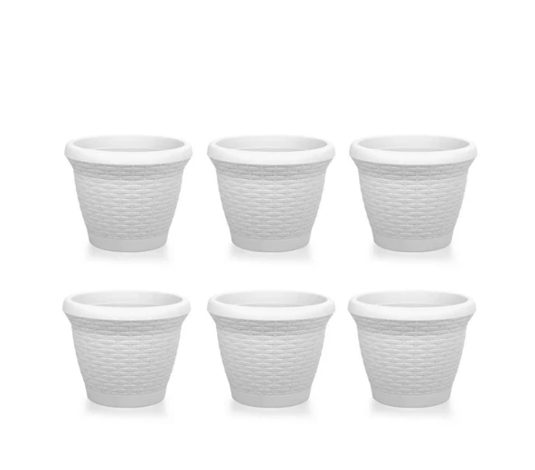 Omnipazar SO-HS04 Plastik Hasır Desenli Saksı 15 lt Kirli Beyaz 6 Adet ürün görseli 1