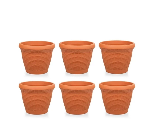 Omnipazar SO-HS04 Plastik Hasır Desenli Saksı 15 lt Kiremit 6 Adet ürün görseli 1