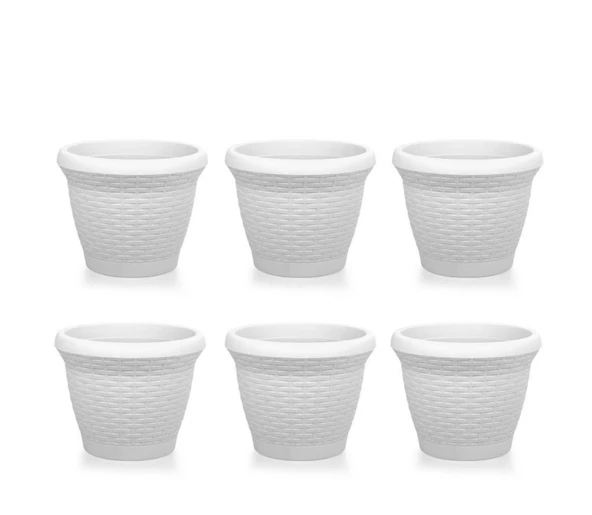 Omnipazar SO-HS05 Plastik Hasır Desenli Saksı 25 lt Kirli Beyaz 6 Adet ürün görseli 1