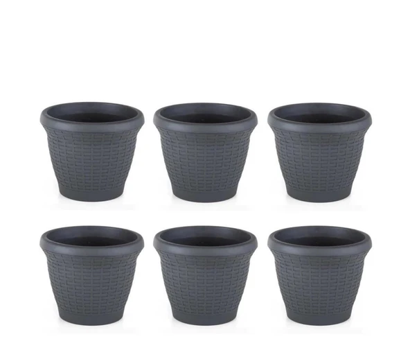 Omnipazar SO-HS05 Plastik Hasır Desenli Saksı 25 lt Antrasit 6 Adet ürün görseli 1