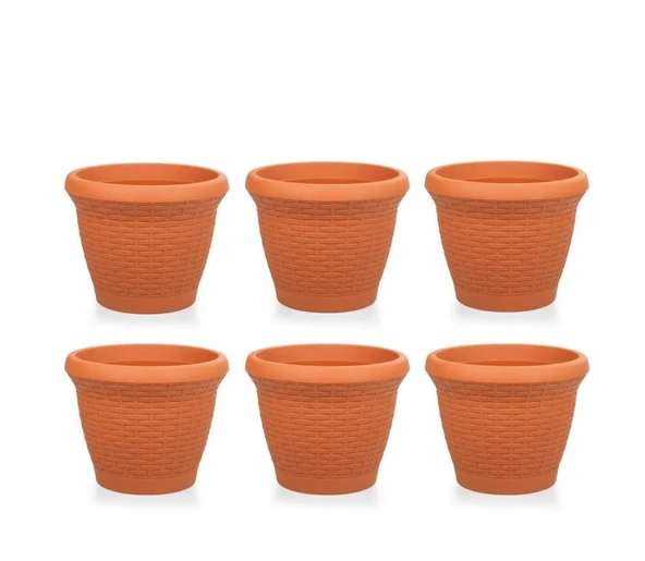 Omnipazar SO-HS05 Plastik Hasır Desenli Saksı 25 lt Kiremit 6 Adet ürün görseli 1