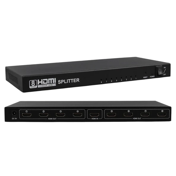 Powermaster PM-14218 1 Giriş 8 Çıkış Port 1080P FHD HDMI Dağıtıcı Splitter (8'Li Çoklayıcı) ürün görseli 1