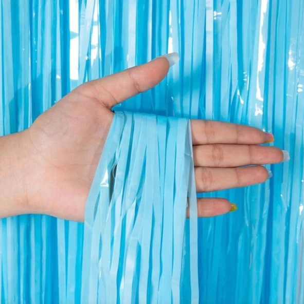 Nessiworld Soft Mavi Püsküllü Kapı Perdesi - Parti, Baby Shower, Sünnet Süsü 1x2 m ürün görseli 1
