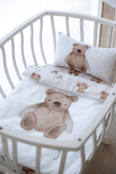 NOU Pofuduk Ayılı  Anne Yanı Nevresim Takımı (60x100) - Fluffy Bear ürün görseli 1