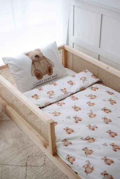 NOU Pofuduk Ayılı  Montessori Nevresim Seti (100x200) - Fluffy Bear ürün görseli 1