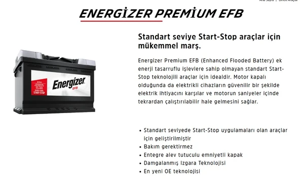 Energizer 12 Volt 60 Ah Amper Efb Varta Üretimi - Resim 3