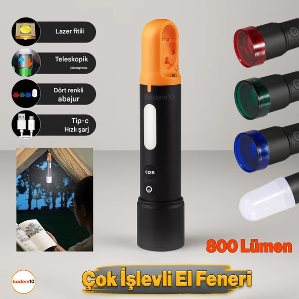 El Feneri 800 Lümen 2000 Metre Menzil 1200 mAh Şarjlı Powerbank Ledli Işık Lambası Su Geçirmez Kamp ürün görseli 1