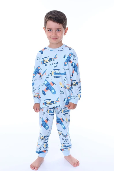 Time To FLY Mavi Desenli Çocuk Pijama Takımı ürün görseli 1