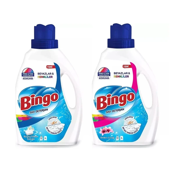 Bingo Çamaşır Deterjanı Beyaz Ve Renkliler Amber ve Beyaz Sabun 2600 ml 2 li Set ürün görseli 1