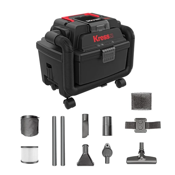 Kress KH035.9 20Volt 250W/17Kpa Kömürsüz Flexi Esnek Hortumlu Profesyonel Şarjlı Islak/Kuru Süpürge & Üfleme (Akü Dahil Değildir) ürün görseli 1
