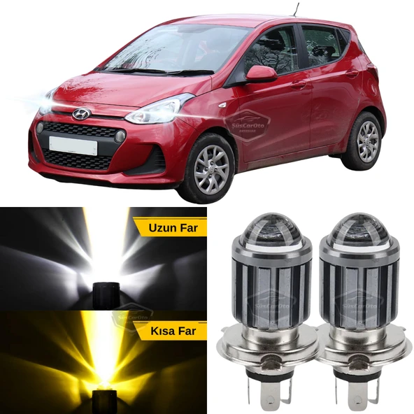 Hyundai İ10 2007-2019 Uyumlu Mercekli Far Ampulü Led Xenon Çift Renk Sarı-Beyaz Far Şimşek Etkili CSP Led Lamba Uzun Kısa 2 Adet Takım ürün görseli 1