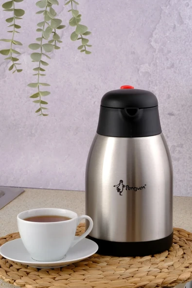 Penguen Paslanmaz Çelik Çay Termosu 2 Litre | 12-24 Saat Soğuk, 8-12 Saat Sıcak Tutma | Paslanmaz Çelik ürün görseli 1