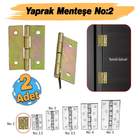 Yaprak Menteşe 2 Adet Prinç Sarı No:2 Mobilya Pencere Kapı Duşakabin Dolap Menteşesi İki Kanatlı ürün görseli 1