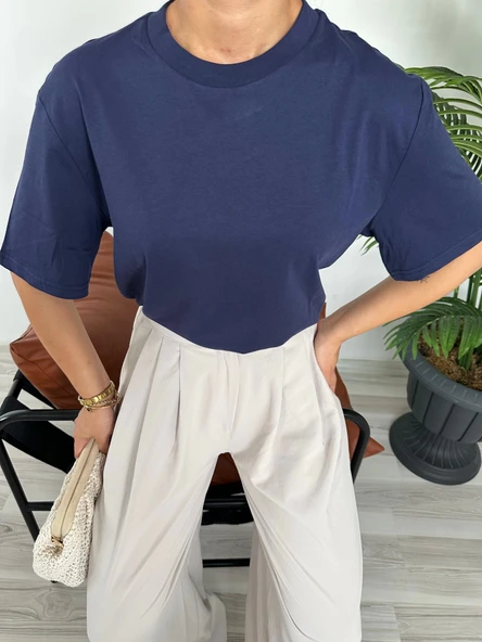 Kadın Basic Tshirt Lacivert - Resim 4