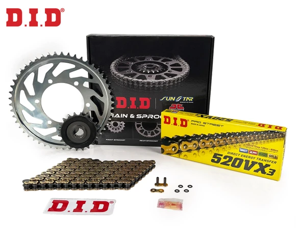 ZİNCİR DİŞLİ SETİ HONDA NC S 750cc ZİNCİR: DID-520VX3 Gold-114 ÖN DİŞLİ: JT 17T ARKA DİŞLİ: SUNSTAR 43T 2014-2020 ürün görseli 1