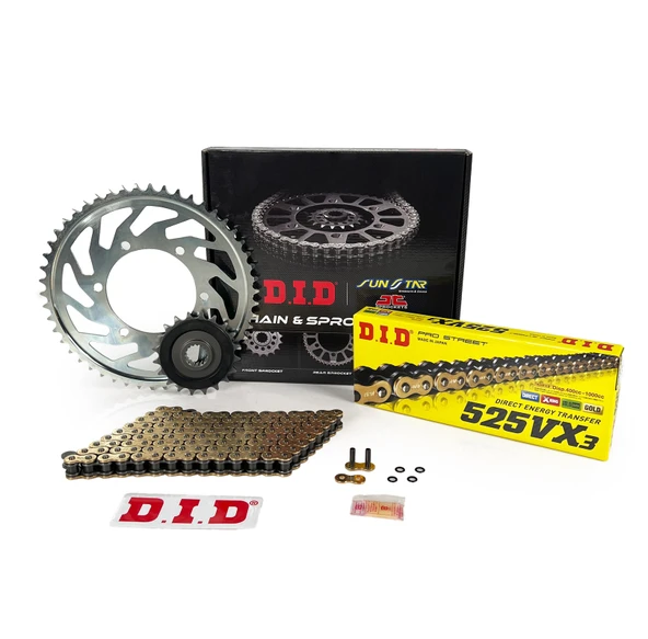 ZİNCİR DİŞLİ SETİ BMW F R 800cc ZİNCİR: DID-525VX3 Gold-120 ÖN DİŞLİ: JT 20T ARKA DİŞLİ: SUNSTAR 47T 2009-2018 ürün görseli 1