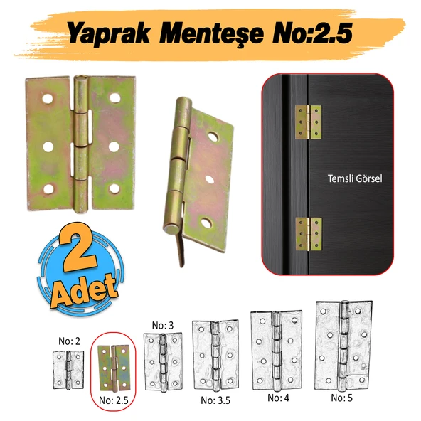 Yaprak Menteşe 2 Adet Prinç Sarı No:2.5 Mobilya Pencere Kapı Duşakabin Dolap Menteşesi İki Kanatlı ürün görseli 1