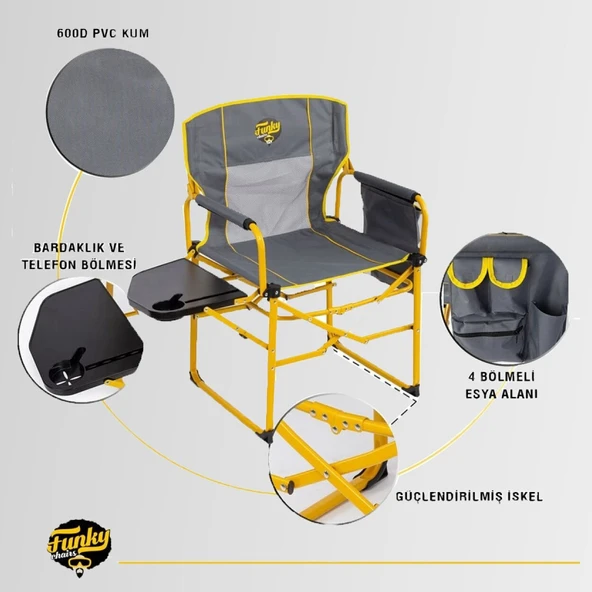 FUNKY CHAIRS Extra Katlanabilir XL Kamp Sandalyesi – Sarı - Resim 5