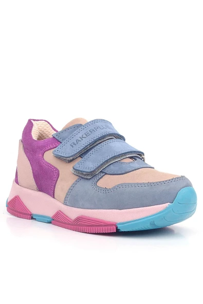 Rakerplus Hakiki Deri Pudra Mavi Fuşya Çocuk Sneakers Spor Ayakkabı ürün görseli 1