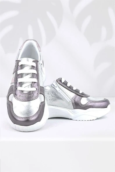 Rakerplus Hakiki Deri Platin Pembe Kalın Taban Kız Çocuk Sneakers Ayakkabı ürün görseli 1