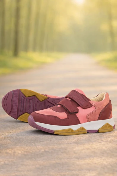 Rakerplus Hakiki Deri Bordo Pembe Kız Çocuk Sneakers Spor Ayakkabı ürün görseli 1