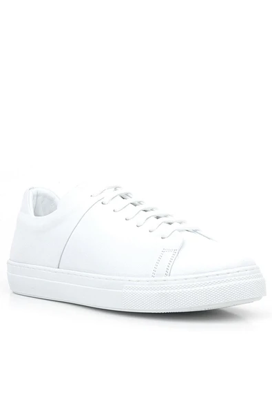 Beyaz Hakiki Deri Kadın Bağcıklı Sneaker Ayakkabı ürün görseli 1
