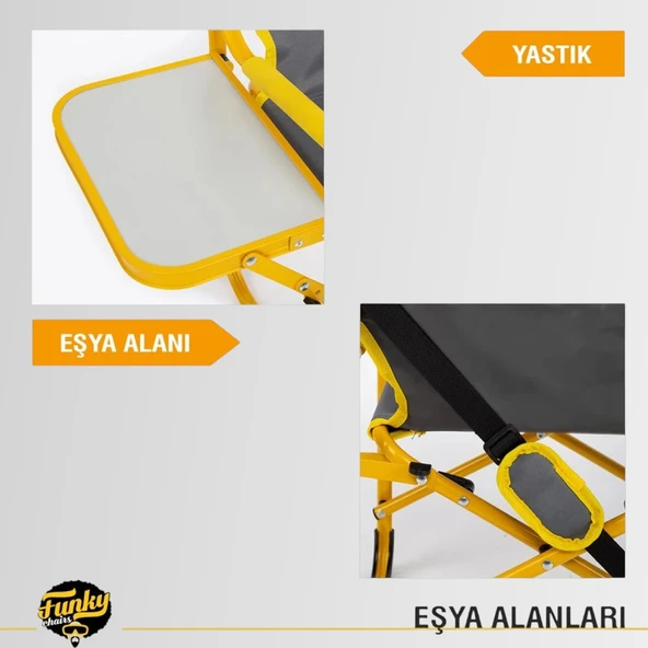 FUNKY CHAIRS Extra Katlanabilir XL Kamp Sandalyesi – Sarı - Resim 4