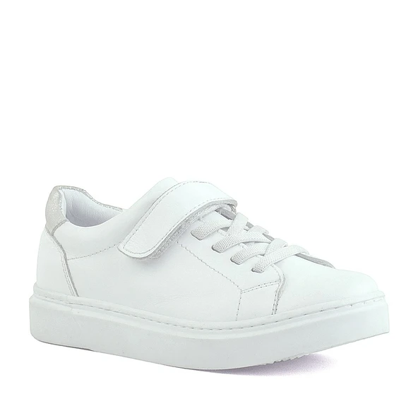 Rakerplus Hakiki Deri Beyaz Cırtlı Bağcıklı Kız Çocuk Sneakers ürün görseli 1