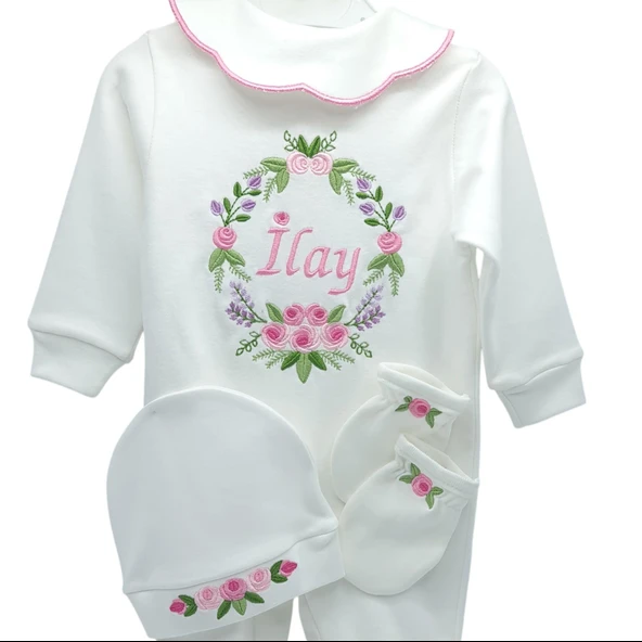 Rococo Desenli Kız Bebek Hastane Çıkışı 3 lü Set ürün görseli 1