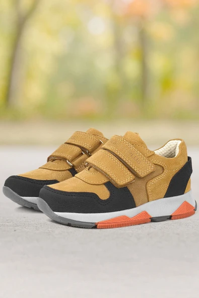 Rakerplus Hakiki Deri Sarı Siyah Çocuk Sneakers Spor Ayakkabı ürün görseli 1