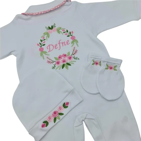 İsimli Hastane Çıkışı 3 Lü Set Rococo Laruel Desenli Pembe ürün görseli 1