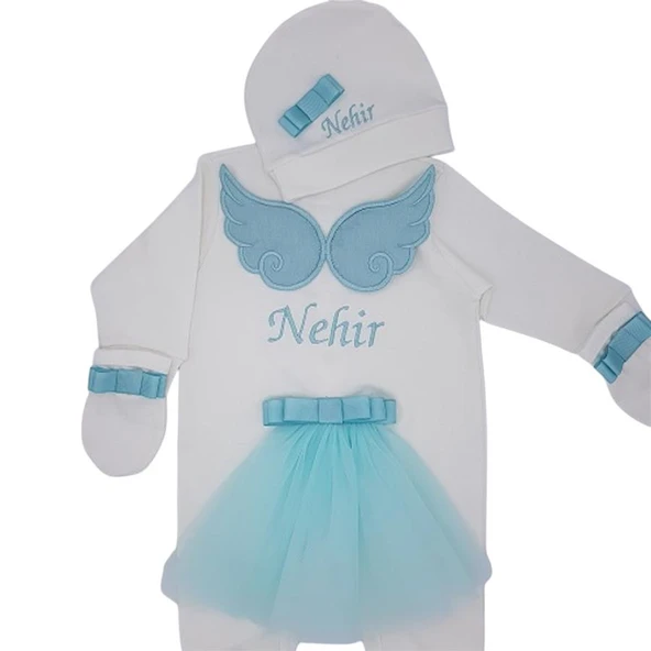 İsimli Hastane Çıkışı 3 Lü set Melek Kanatlı Mint Yeşili ürün görseli 1