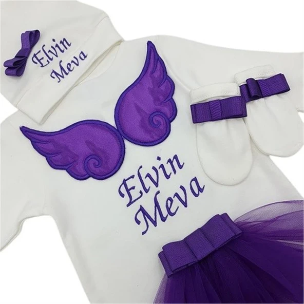 İsimli Hastane Çıkışı 3 Lü Set Melek Kanatlı Mor - Resim 2