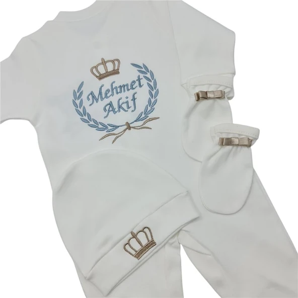 Isimli Hastane Çıkışı 3 Lü Set Laruel Desenli Erkek Bebek ürün görseli 1