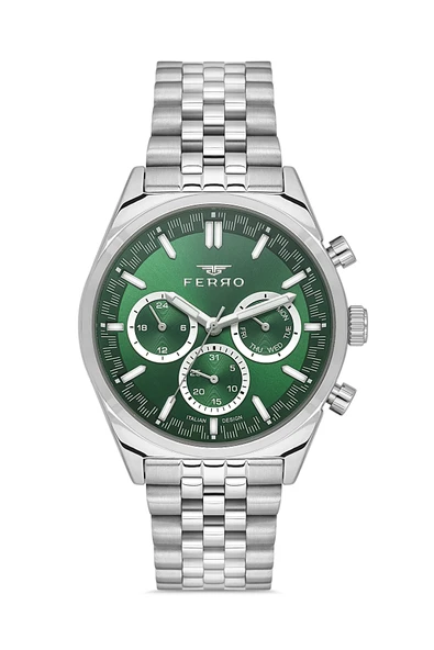 Ferro FM11647AWT-A6 Quartz Çelik Gri Yeşil Kadran 43 mm Erkek Kol Saati ürün görseli 1