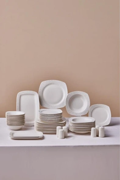 Square Bone Salen 57 Parça 12 Kişilik Yemek Takımı ürün görseli 1
